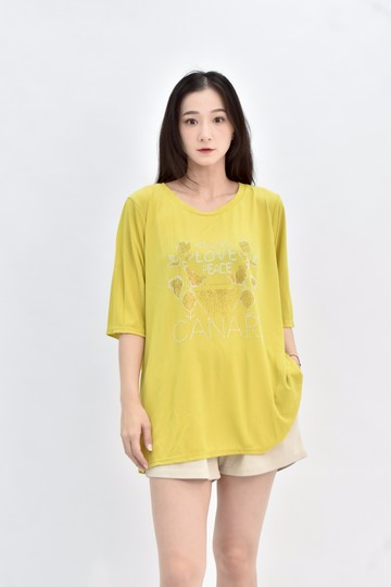 加購優惠(L) laura vera 黃色花紋短袖上衣