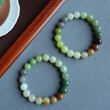 和田玉晴水手串/碧玉多寶手串/漸變色玉手鏈單圈