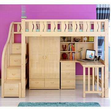 免運 開立發票  實木上床下桌組合床兒童高低上下床帶書桌衣柜多功能一體高架床