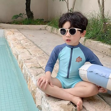 🌸YR🌸 男童泳衣 兒童泳裝 兒童泳衣套裝 男童連體泳衣夏季長袖防曬2026新款兒童卡通撞色速幹泳裝海邊游泳