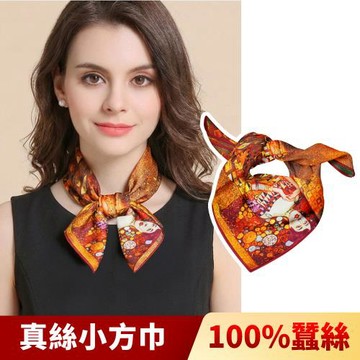 【I.Dear】100%蠶絲歐美圖騰頂級印花真絲領巾小方巾(艾蒂兒-紅)現貨