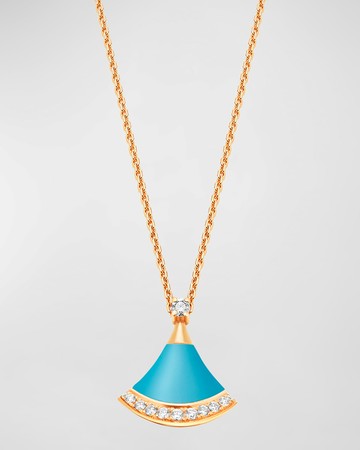 18K Yellow Gold Turquoise Pave Pendant Necklace