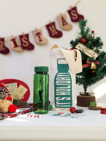 聖誕滑板老人 交換禮物 Tritan 冷熱隨身瓶 水杯 香港設計- 綠色