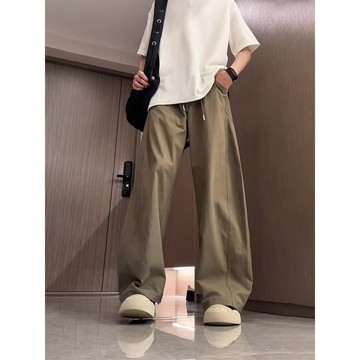 日系簡約素色休閒長褲 M-3XL 寬鬆百搭 大口袋 直筒長褲 彎刀褲 闊腿褲 男生長褲 休閒長褲男