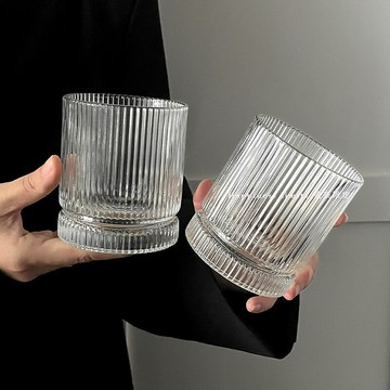 ins簡約條紋玻璃杯冰美式拿鐵咖啡杯果汁杯飲料杯家用牛奶杯水杯