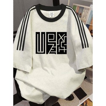 歐美潮牌三條杠印花短袖T恤男女夏季高街vibe風重磅純棉半袖上衣