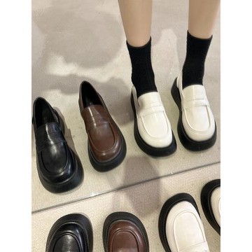 英倫風小皮鞋女2025年新款春季百搭復古圓頭加絨松糕厚底樂福單鞋