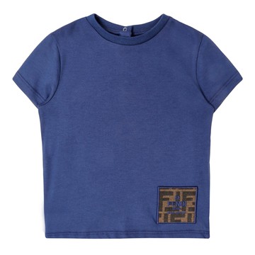 FENDI Kids 嬰幼兒 logo 刺繡標籤藍色 T-Shirt