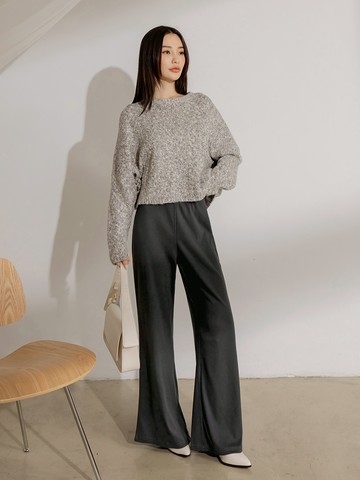 柔軟坑條彈力針織鬆緊腰長褲