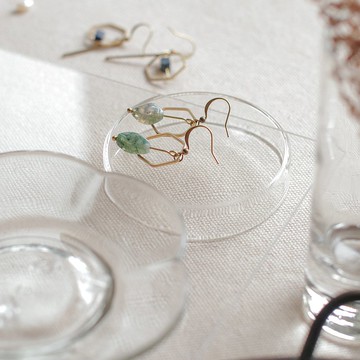 天然石幾何耳環-青翠/耳針/夾式/可客製