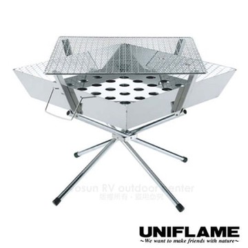 UNIFLAME 經典露營摺疊焚火台(耐重20kg) .烤火爐.烤肉架.烤火台/U683040