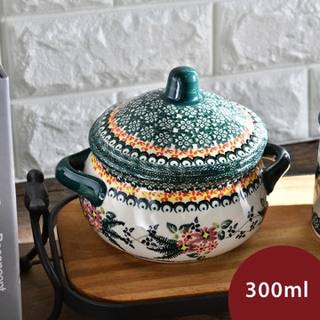 波蘭陶 碧綠幽然系列 有蓋湯盅 12cm 波蘭手工製 燉盅
