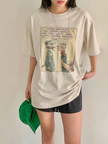 韓國東大門正品 卡通圖案短袖圓領T男友over size 長版上衣長T