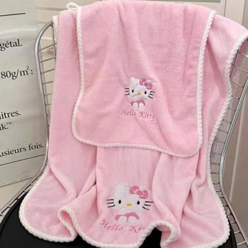Hellokitty兒童洗澡浴巾女裹巾吸水速干學生宿舍洗臉巾珊瑚絨毛巾
