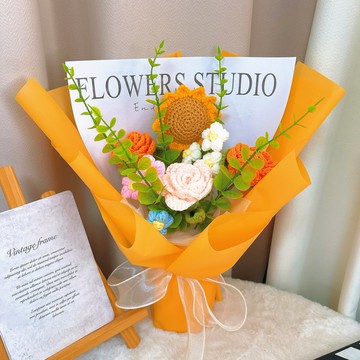 情人節禮盒  客製化禮物2026手工編織的玫瑰、向日葵和泡芙