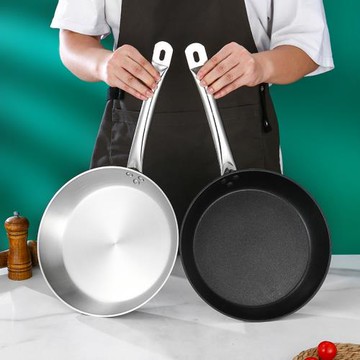 三層不銹鋼平底鍋不粘鍋商用大號粵菜酒店小煎鍋電磁爐煤氣灶專用