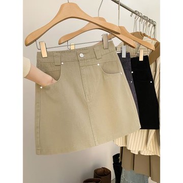 卡其色牛仔半身裙女2025春季新款高腰洋氣顯瘦a字包臀休閑短裙