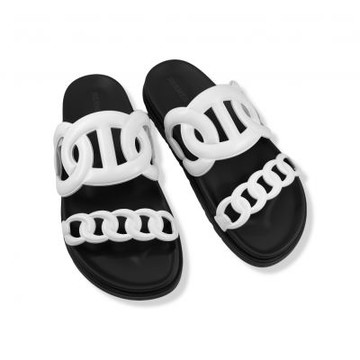 Hermes 經典豬鼻 平底拖鞋 (白色 Blanc x 黑色 Noir)