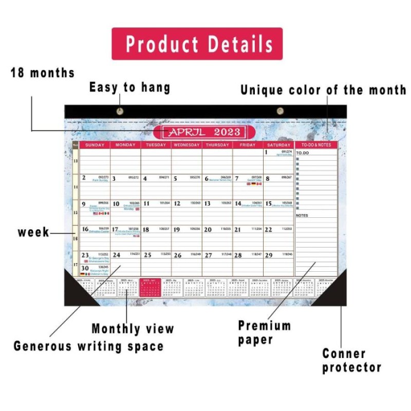 2023年カレンダー 18ヶ月月間大型壁掛けカレンダー 2023-2024年 2023年