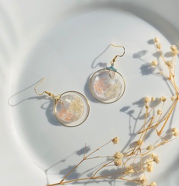 壓花樹脂耳環|永生花耳環|乾花耳環|手作耳環