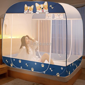 免安裝蒙古包蚊帳家用1.8m床拉鍊防摔紋賬宿舍臥室可摺疊1.5m