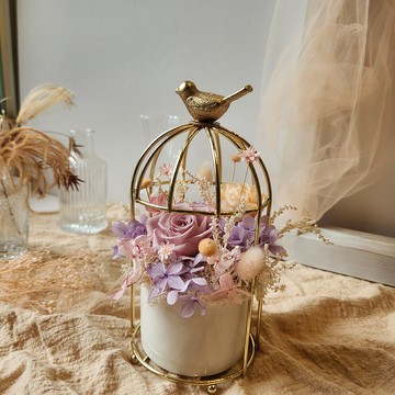 迷霧紫金屬鳥籠盆花  開幕盆花 生日禮物 永生盆花 乾燥盆花 送禮