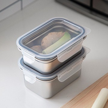 日本霜山 卡扣式304不鏽鋼保鮮盒(附蓋)-650ml-3入