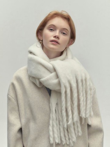 毛絨感白色圍巾女2024新款冬季加厚保暖百搭韓版高級感女學生圍脖距惠 99購物節