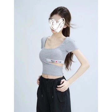 設計感腰部鏤空短袖t恤女夏季新款合身辣妹短版上衣潮