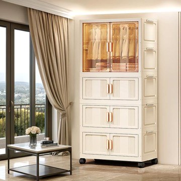 Mr.box  88大面寬優雅雙開門摺疊衣櫃5層收納櫃-附輪 (1衣櫥+3層收納櫃)