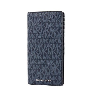 MICHAEL KORS 男款 Cooper 緹花LOGO防刮十字紋對開長夾-藍色