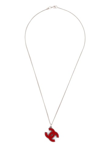 CHANEL Pre-Owned - 2005 CC pendant necklace - women - Silver Plated/Plastic - One Size - Red