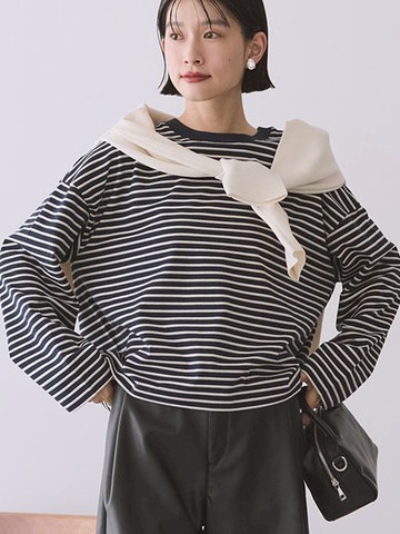 彩色條紋羅紋領口落肩上衣(0H000596500) - AMERICAN HOLIC