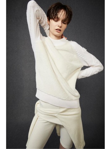 Eco Fur Cable Sweater (White)_D5WAW24105WHX