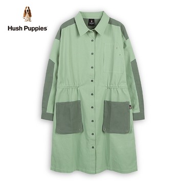 Hush Puppies 洋裝 女裝簡約休閒配色腰抽繩工裝洋裝