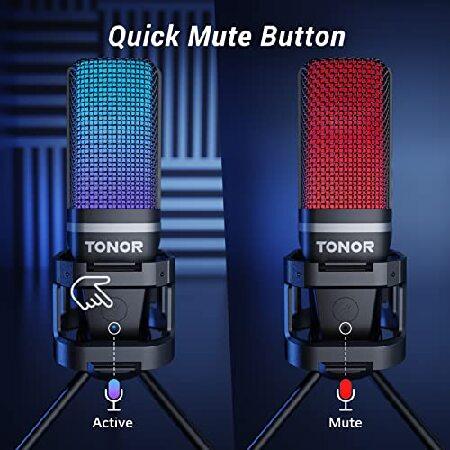 TONOR Gaming USB Microphone for PC, RGB Condenser Computer Mic with Tripod Stand, Quick Mute, Gain Control, for Gaming, Streaming, Podcasting, Recordi