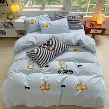 全棉米兜系列卡通滿繡毛巾繡四件套學生宿舍三件套純棉加厚被套