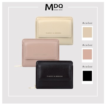 MDQ (訂單金額滿520送錢包) 奶油純色兩折短夾 女 錢包 女生 零錢包 拉鍊錢包 皮夾 91N015