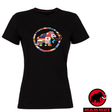 長毛象 女新款 世界T Nations 吸濕快乾彈性圓領短袖T恤_黑