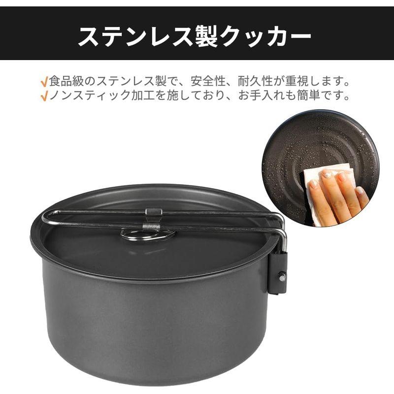 アウトドアクッカーセット 6点 キャンプクッカーセットキャンプ 鍋 シェラカップ 調理器具セット ステンレス 折りたたみ式 コンパクト キャ