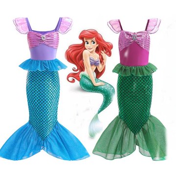 小美人魚公主裙女童亮片魚尾連衣裙外貿萬圣節兒童裙子寶寶演出服