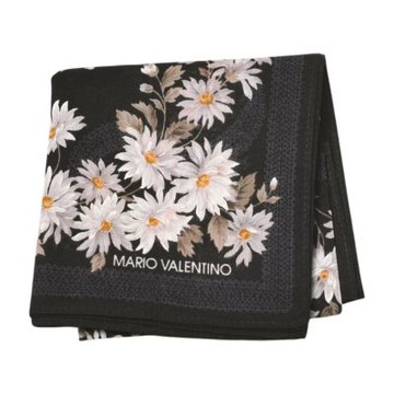 MARIO VALENTINO 黑底白菊印花圖騰字母LOGO帕巾(44CM)
