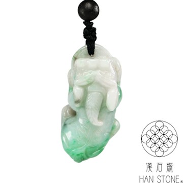 【漢石齋】天然翡翠A貨 小貔貅玉佩吊墜 飄花種帶辣綠(35*18*13mm)