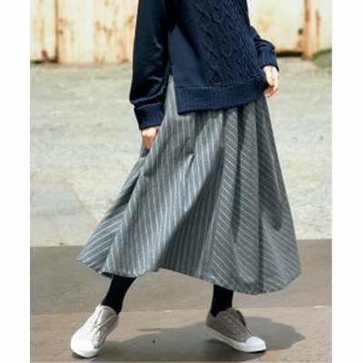 ワンピース ロング マキシ 大きいサイズ レディース ストライプ柄 切替 スカート グレー系 黒系 L Ll 3l ニッセン Nissen 通販 Lineポイント最大get Lineショッピング
