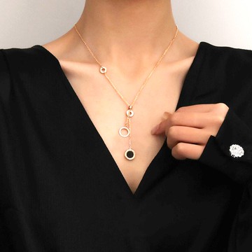 鈦鋼幾何圓圈羅馬數字項鏈氣質流蘇貝殼輕時尚頸飾女