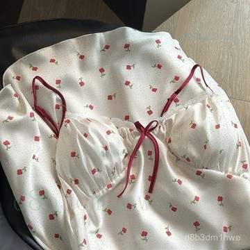【輕奢修身】 帶胸墊 夏季睡裙 冰絲吊帶 高定輕奢 純色 修身 波點 性感 露背 睡衣 女 吊帶睡衣 冰絲睡衣