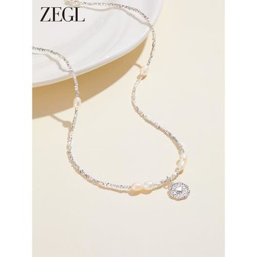 ZEGL淡水珍珠項鏈七夕禮物女輕奢小眾高級感簡約愛心鎖骨鏈頸鏈