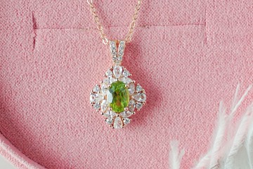 天然橄欖石項鍊 925 純銀鍍玫瑰金