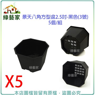 【綠藝家】景天八角方型盆2.5吋-黑色(3號)5個/組