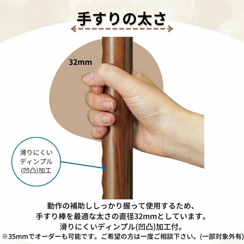木製手すり 600mm I型 縦横兼用 Iam600D08G ディンプル加工 金具